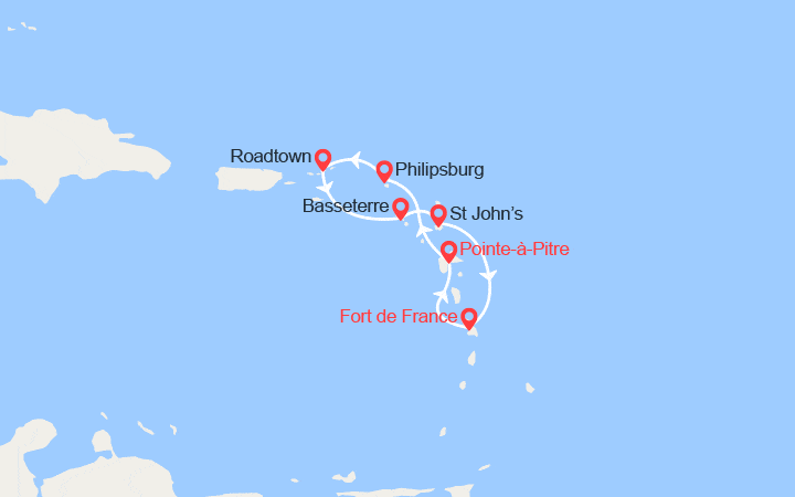 itinéraire croisière Caraïbes et Antilles : St Maarten, Iles Vierges, St Kitts, Antigua 