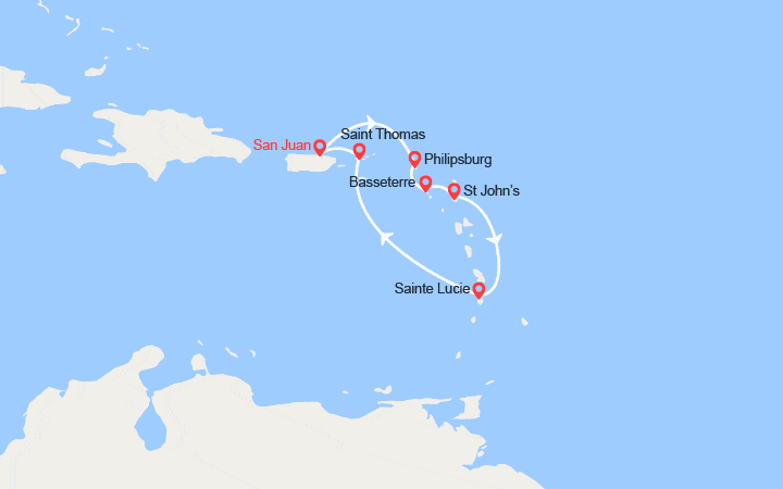 Itinéraire St Martin, St Kitts et Nevis ,Antigua, Ste Lucie 
