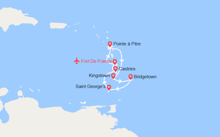 itinéraire croisière Caraïbes et Antilles : St Vincent, Barbade, Grenade, Ste Lucie || Vols inclus 
