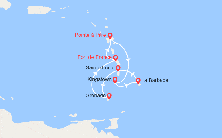 itinéraire croisière Caraïbes et Antilles : St Vincent, La Barbade, Ste Lucie, Grenade