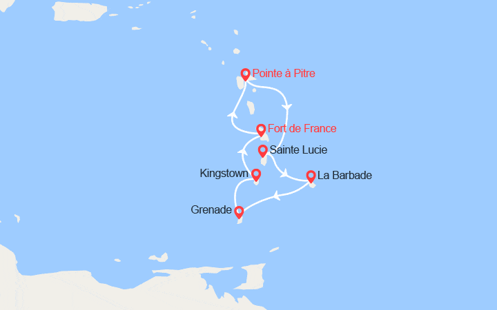 Itinéraire Ste Lucie, Barbade, Grenadines, Grenade 