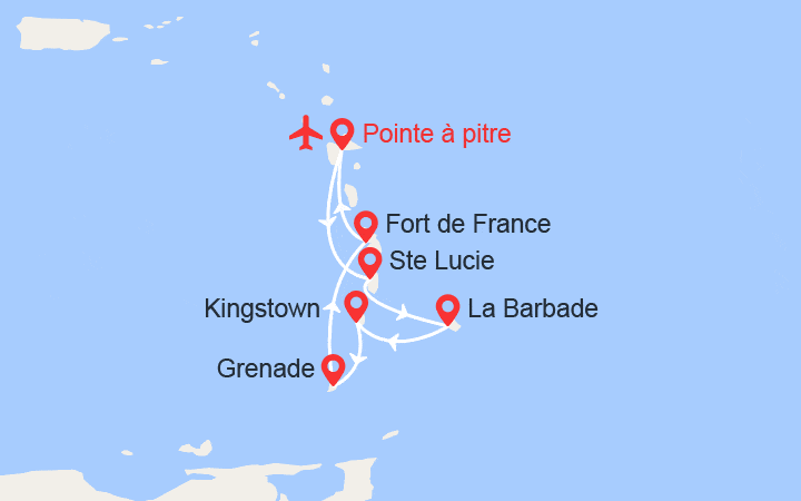 Itinéraire Ste Lucie, La Barbade, St Vincent, Grenade, Martinique - Vols inclus 