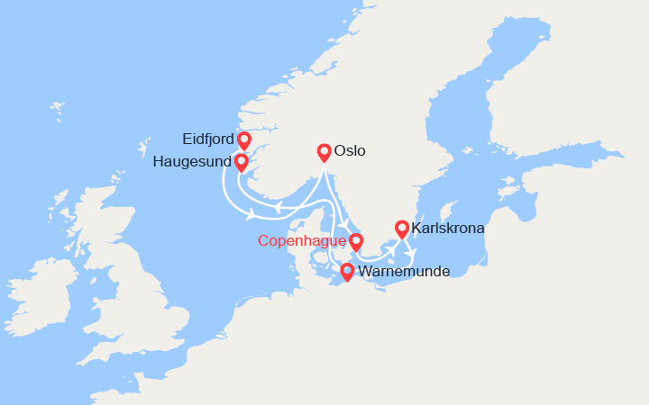 itinéraire croisière Fjords - Fjords : Suède, Allemagne, Norvège