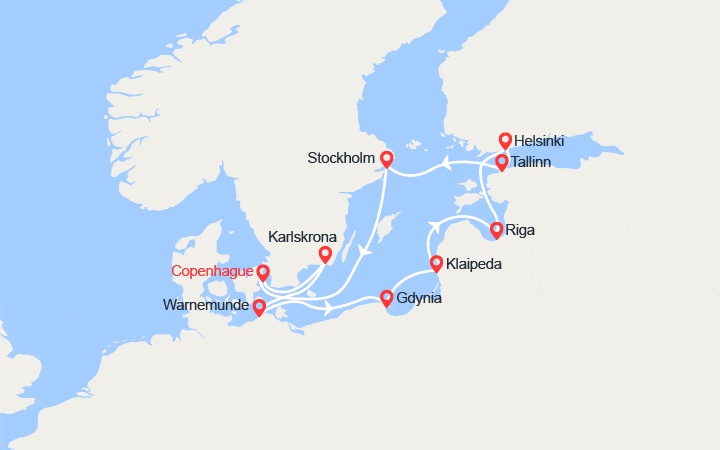 Itinéraire Suède, Allemagne, Pologne, Lituanie, Lettonie, Finlande, Estonie 