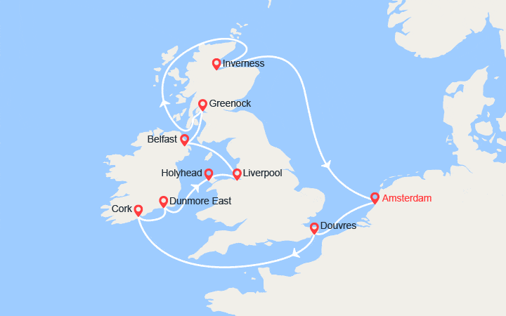 itinéraire croisière Iles Britanniques : Terres celtiques : Angleterre, Irlande, Pays de Galles, Écosse 
