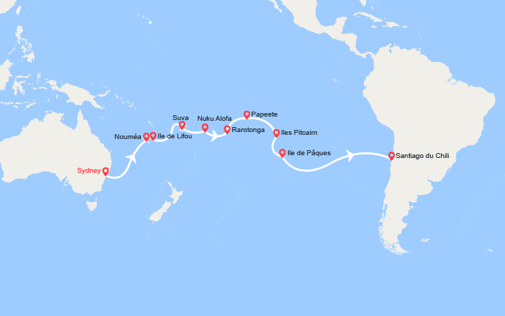 Itinéraire Tonçon du Tour du Monde : De Sydney à Santiago du Chili 