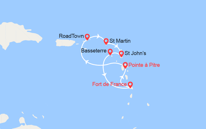 Itinéraire Tortola, St Martin, Antigua, St Kitts 