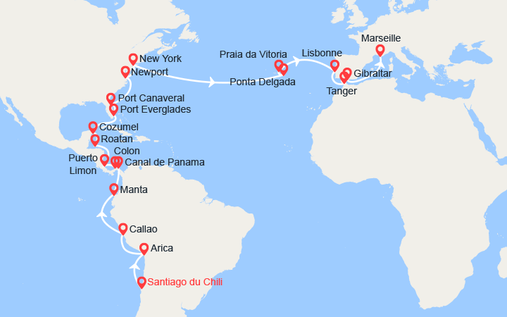 itinéraire croisière Tour du Monde : Tour du Monde 2023: du Chili à Marseille 
