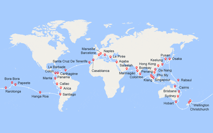 Itinéraire Tour du Monde 2024 au départ de Marseille 