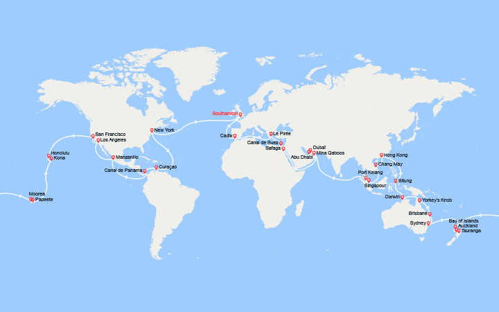 itinéraire croisière Tour du Monde : Tour du Monde 2026