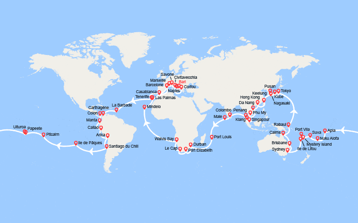 itinéraire croisière Tour du Monde : Tour du Monde 2026 : au départ de Bari  