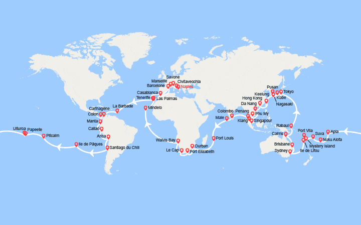 itinéraire croisière Tour du Monde : Tour du Monde 2026 : de Naples à Civitavecchia 