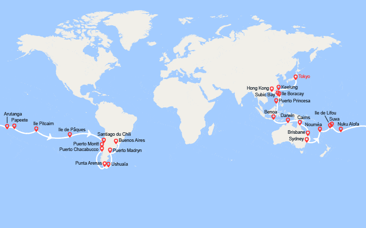 itinéraire croisière Tour du Monde : Tour du Monde 2026 : de Tokyo à Buenos Aires
