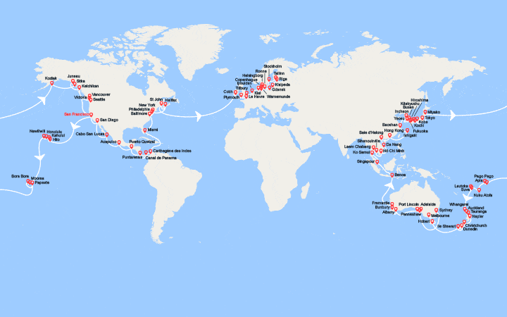 itinéraire croisière Tour du Monde : Tour du Monde 2027