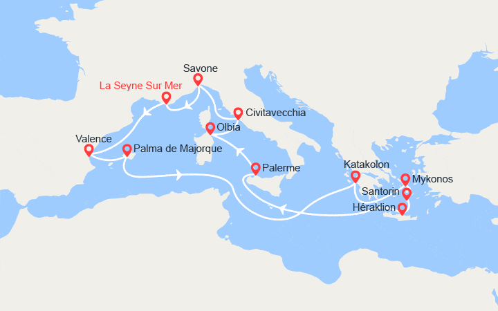 itinéraire croisière Méditerranée Occidentale : Toute la Méditerranée : Baléares, îles Grecques, Sicile...