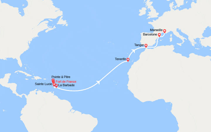 Itinéraire Transatlantique : Antilles, Canaries, Maroc, Espagne, France 