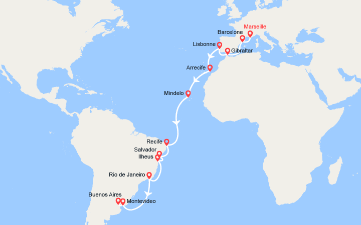 itinéraire croisière Transatlantique : Transatlantique : de Marseille à Buenos Aires 
