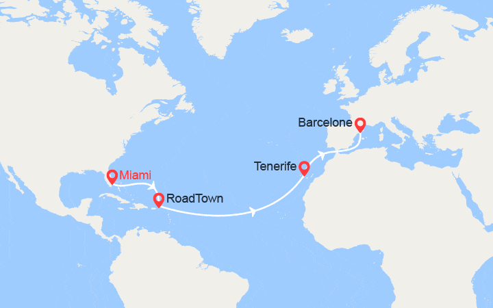 itinéraire croisière Transatlantique : Transatlantique : de Miami à Barcelone 
