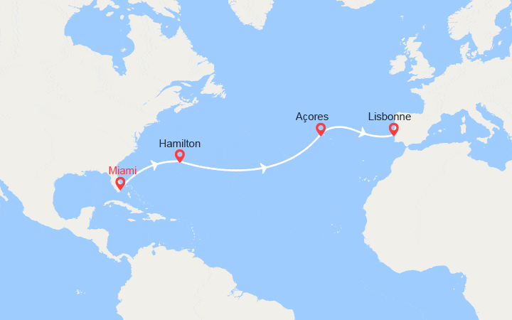 itinéraire croisière Transatlantique : Transatlantique : de Miami à Lisbonne