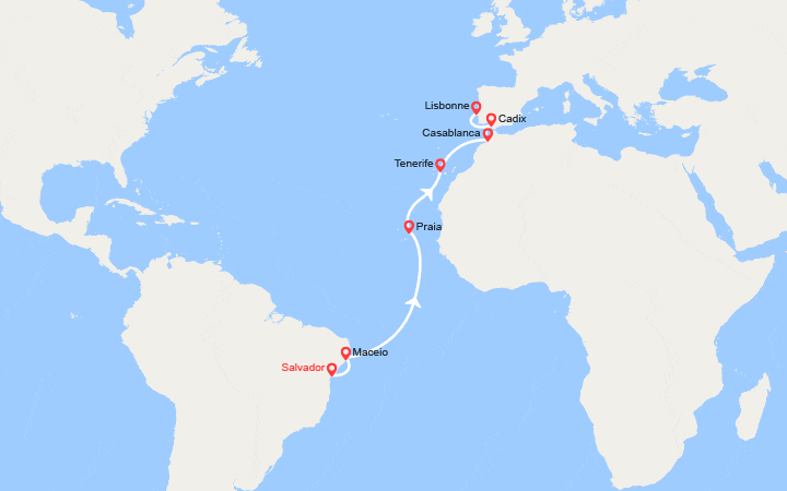 Itinéraire Transatlantique : du Brésil jusqu'en Espagne 