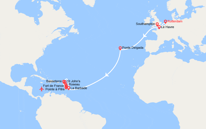Itinéraire Transatlantique : du Pays-Bas en Guadeloupe - Vol retour inclus 