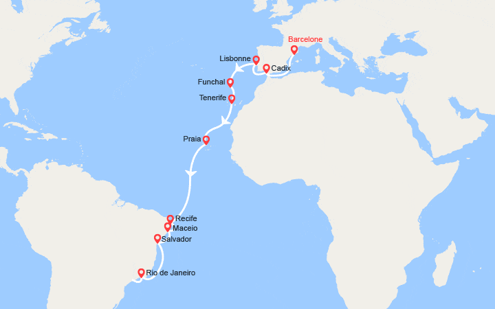 Itinéraire Transatlantique : Espagne, Portugal, Madère, Canaries, Brésil 