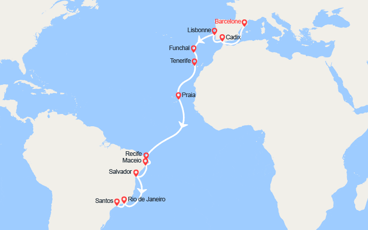 Itinéraire Transatlantique : Espagne, Portugal, Madère, Canaries, Brésil 
