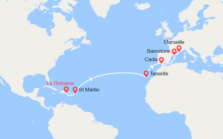 itinéraire croisière Transatlantique : Transatlantique: de La Romana à Marseille 