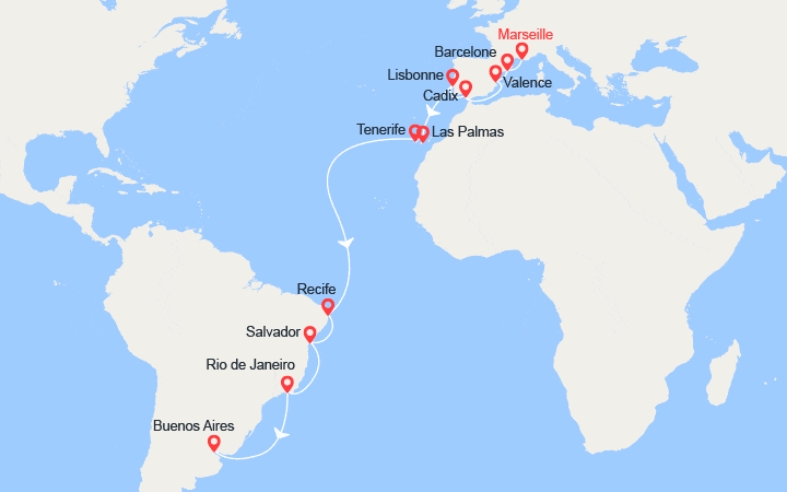 itinéraire croisière Transatlantique : Transatlantique: de Marseille à Buenos Aires 