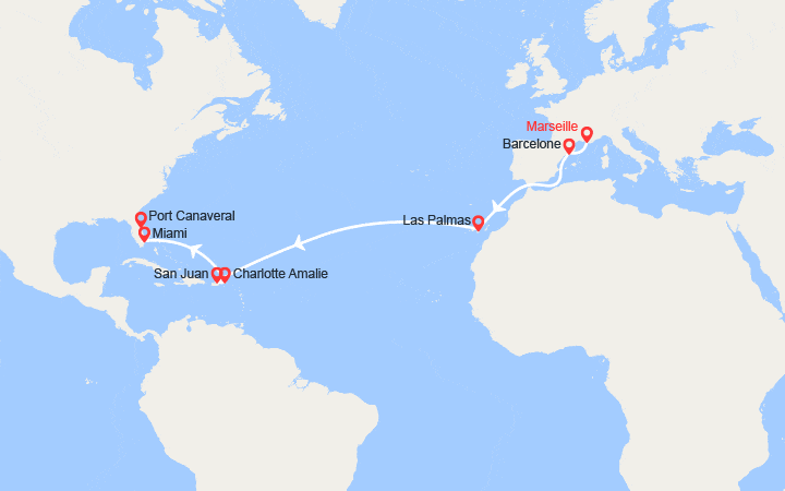 itinéraire croisière Transatlantique : Transatlantique de Marseille à Port Canaveral
