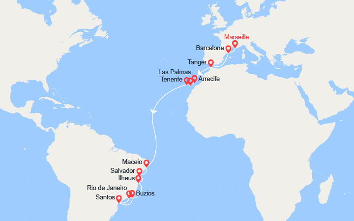 itinéraire croisière Transatlantique : Transatlantique vers l'Amerique du Sud:  de Marseille à Rio 