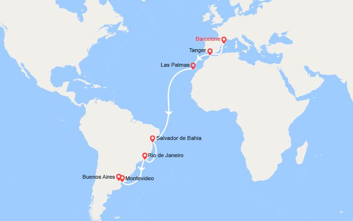 itinéraire croisière Transatlantique : Transatlantique vers l'Amérique du Sud: de Barcelone à Buenos Aires