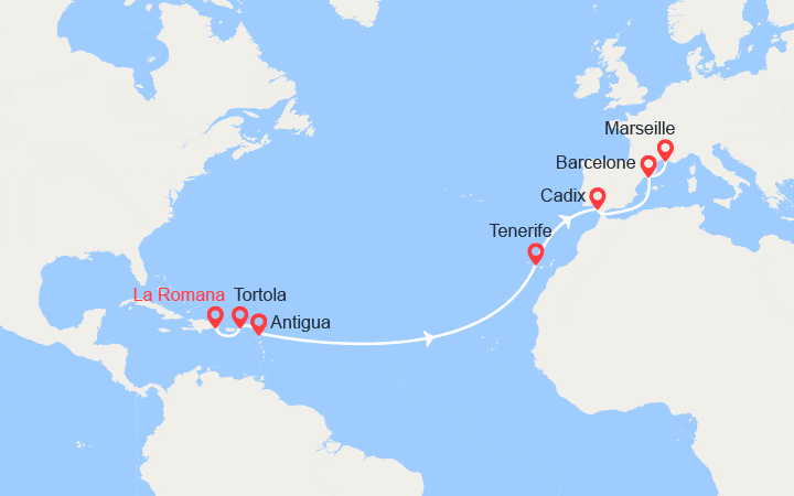 itinéraire croisière Transatlantique : Traversée: de La Romana à Marseille 