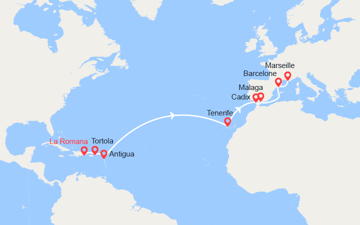 itinéraire croisière Transatlantique : Traversée: de La Romana à Marseille 