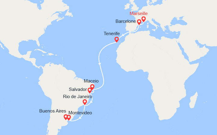 Itinéraire Traversée: de Marseille à Buenos Aires 