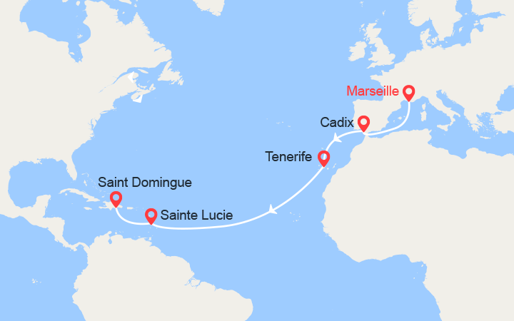 itinéraire croisière Transatlantique : Traversée: de Marseille à Saint Domingue 