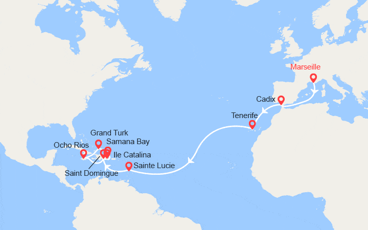 itinéraire croisière Transatlantique : Traversée: de Marseille à Saint Domingue 