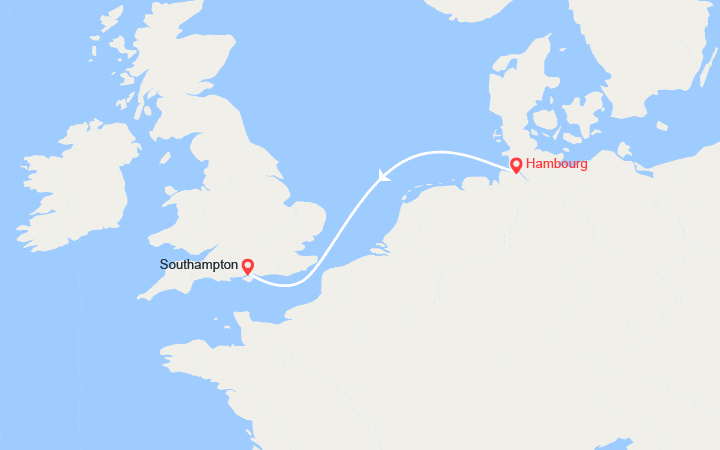 Itinéraire Traversée de Hambourg à Southampton 