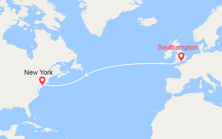 Itinéraire Traversée transatlantique de Southampton à New York 