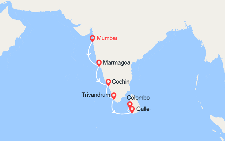 itinéraire croisière Océan Indien : Trésors des Indes : de Mumbai à Colombo 