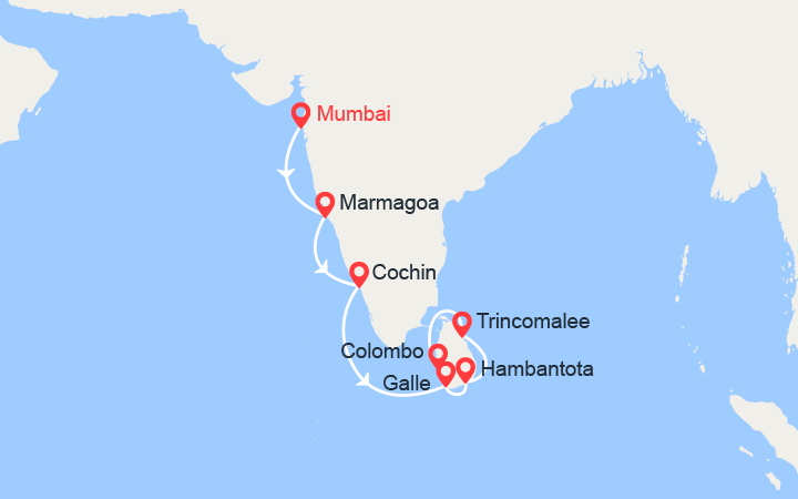 itinéraire croisière Asie : Trésors des Indes : de Mumbai à Colombo 