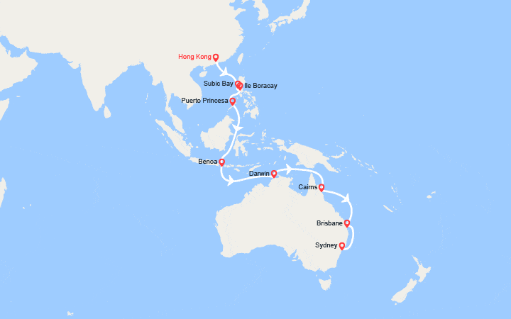 Itinéraire Tronçon du Tour du Monde : De Hong Kong à Sydney 