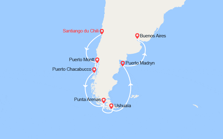 Itinéraire Tronçon du Tour du Monde : De Santiago du Chili à Buenos Aires 