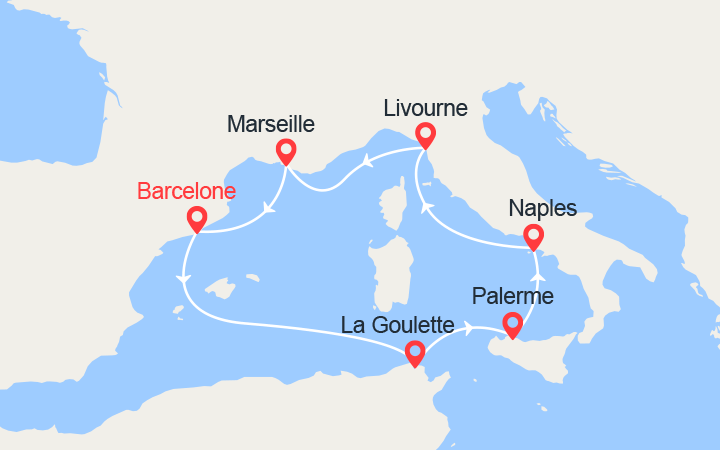 itinéraire croisière Méditerranée Occidentale : Tunisie, Sicile, Italie, Provence 