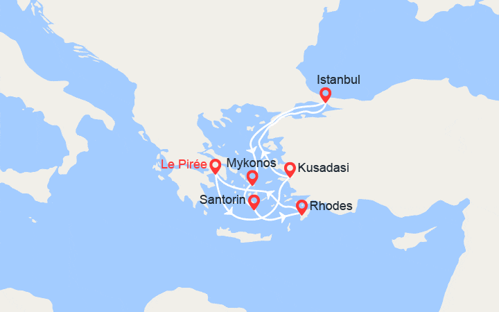 itinéraire croisière Méditerranée Orientale - Iles grecques : Turquie & Iles Grecques : Santorin, Istanbul, Mykonos, Rhodes...