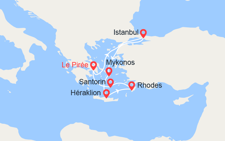 itinéraire croisière Méditerranée Orientale - Iles grecques : Turquie, Grèce: Istanbul, Mykonos, Rhodes, Santorin 