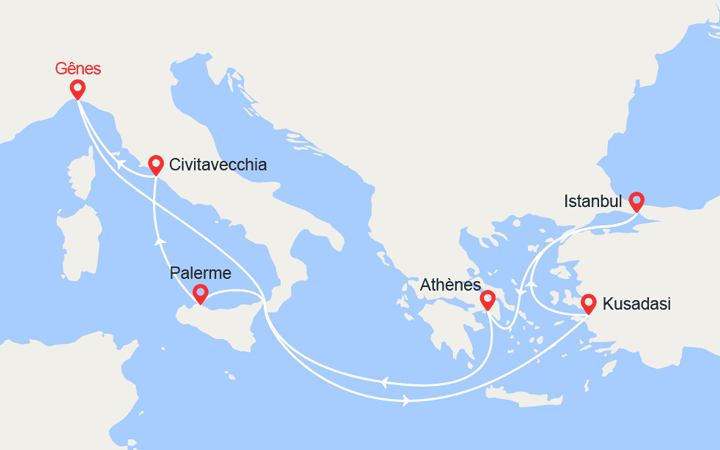 itinéraire croisière Méditerranée : Turquie, Grèce, Sicile, Italie 