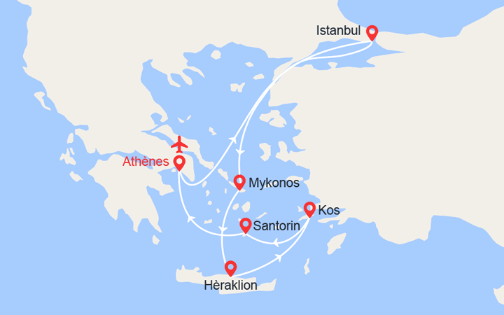 itinéraire croisière Méditerranée Orientale : Turquie, Grèce avec 2 nuits d'hôtel et vols inclus de Paris