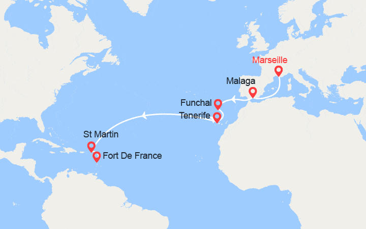 itinéraire croisière Transatlantique : Vers les Caraïbes: de Marseille à Fort-de-France 