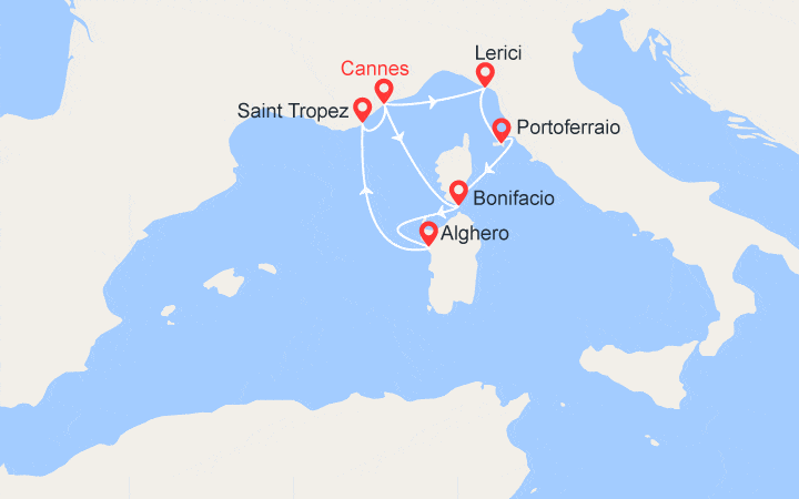 itinéraire croisière Méditerranée : Voiles de Saint-Tropez : Elbe, Corse, Sargaigne, St Tropez 